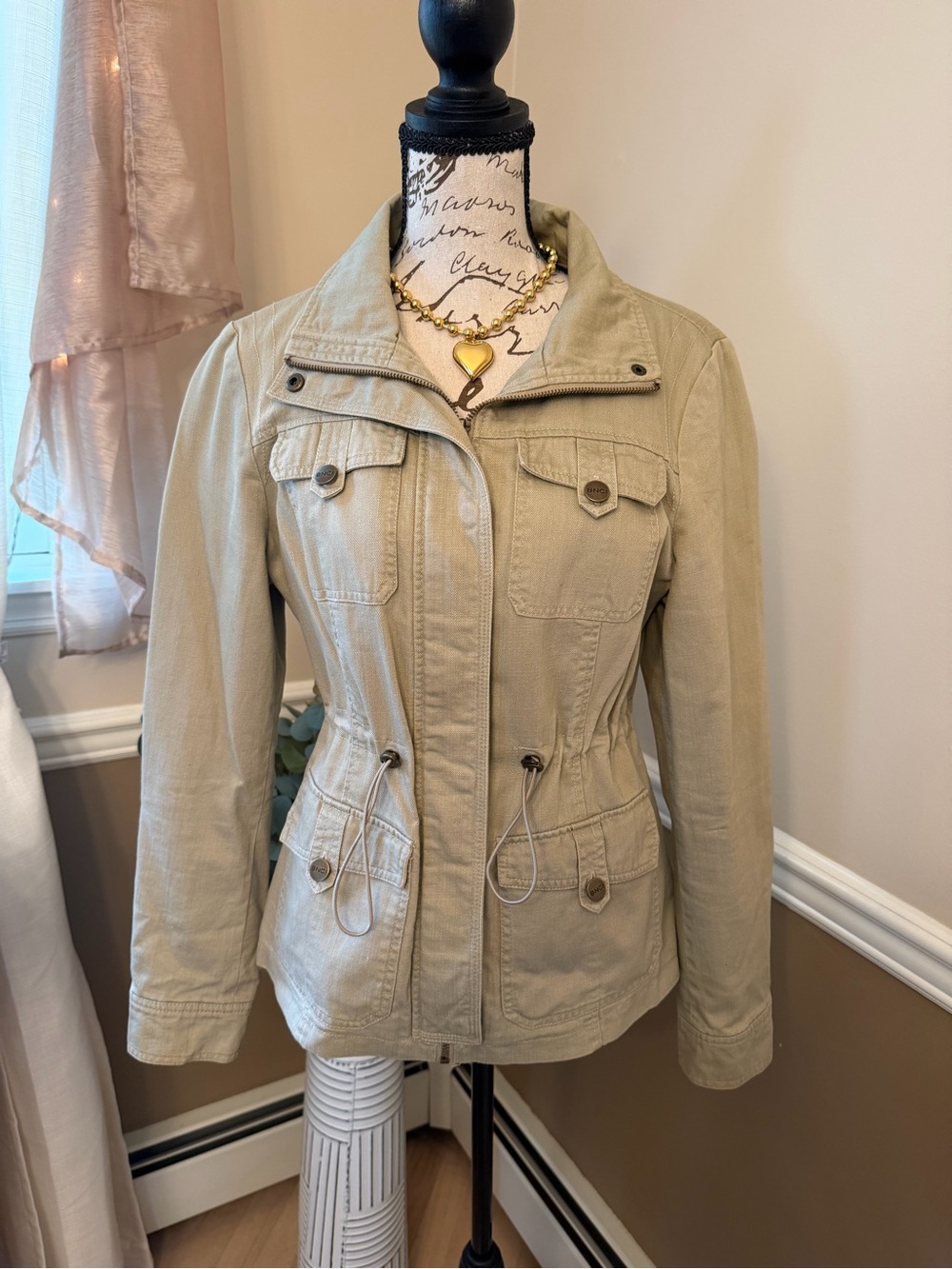 Women's BNCI by Blanc Noir Lightweight Utility Jacket Khaki Beige Size Med/NWOT